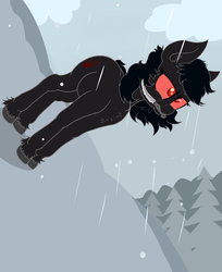 Size: 2601x3189 | Tagged: safe, artist:paskanaakka, derpibooru exclusive, pony, angry, assassin, female, fuck physics, high res, knife, mare, mouth hold, ponified, red eyes, shadowmere, skyrim, snow, snowfall, solo, the elder scrolls, unshorn fetlocks