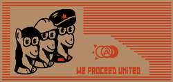 Size: 1360x640 | Tagged: safe, artist:theparadoxy, earth pony, pony, clothes, communism, female, generic pony, hammer and sickle, mare, military uniform, propaganda, propaganda parody, propaganda poster, simple background, stal, stripes, uniform