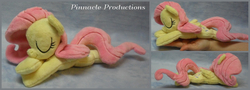 Size: 5000x1800 | Tagged: safe, artist:bluedragonflyplush, fluttershy, pegasus, pony, g4, beanie (plushie), eyes closed, female, folded wings, hand, irl, mare, photo, plushie, prone, sleeping, solo, wings
