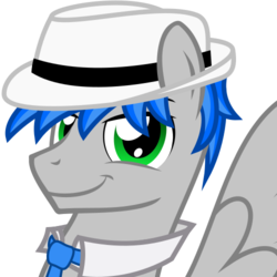 Size: 500x500 | Tagged: safe, artist:the smiling pony, oc, oc only, oc:record melodie, pegasus, pony, derpibooru, g4, .svg available, derpibooru badge, hat, meta, necktie, simple background, smiling, solo, svg, transparent background, vector