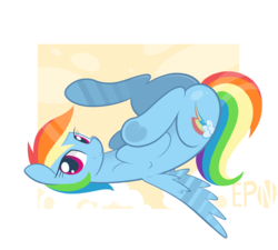 Size: 3449x3101 | Tagged: safe, artist:b-epon, rainbow dash, pegasus, pony, g4, ass up, butt, female, frog (hoof), high res, looking at you, mare, on back, plot, smiling, solo, spread wings, underhoof, wings