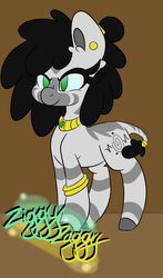 Size: 588x1000 | Tagged: safe, oc, oc only, oc:ziggy zaggy, zebra, ear piercing, female, mare, piercing, ponytail, solo, zebra oc