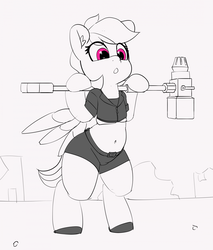 Size: 1280x1500 | Tagged: safe, artist:pabbley, rainbow dash, pony, g4, 30 minute art challenge, belly button, bipedal, clothes, female, mare, midriff, partial color, solo