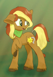 Size: 1600x2300 | Tagged: safe, artist:litrojia, oc, oc only, oc:creekseed, earth pony, pony, abstract background, bandana, crepuscular rays, female, floppy ears, mare, solo, tail wrap, unshorn fetlocks