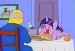 Size: 764x526 | Tagged: safe, edit, twilight sparkle, alicorn, pony, g4, twilight time, 22 short films about springfield, burger, crossover, food, hay burger, male, meme, steamed hams, superintendent chalmers, that pony sure does love burgers, the simpsons, twilight burgkle, twilight sparkle (alicorn)
