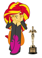 Size: 1316x1804 | Tagged: safe, sunset shimmer, equestria girls, g4, abuse, downvote bait, female, op is a duck, op is trying to start shit, op isn't even trying anymore, oscar, sad, shimmerbuse, solo, sunsad shimmer, worst human, worst pony