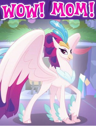 Size: 312x408 | Tagged: safe, gameloft, queen novo, classical hippogriff, hippogriff, g4, my little pony: the movie, feathered fetlocks, female, implied princess skystar, meme, mom, solo, wow, wow! glimmer