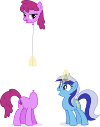 Size: 8274x10482 | Tagged: safe, artist:punzil504, berry punch, berryshine, minuette, earth pony, pony, unicorn, g4, absurd resolution, balloon, female, glowing horn, horn, magic, simple background, transparent background, wat