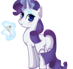 Size: 1003x950 | Tagged: safe, artist:bubblenote, rarity, pony, unicorn, g4, alcohol, butt, female, glowing horn, horn, looking back, magic, mare, martini, plot, rear view, rearity, simple background, smiling