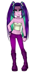 Size: 830x1600 | Tagged: safe, artist:nekojackun, aria blaze, equestria girls, g4, annoyed, aria flat, bare shoulders, belly button, breasts, cleavage, clothes, delicious flat chest, female, midriff, pants, simple background, sleeveless, solo, strapless, white background