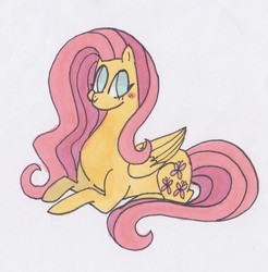 Size: 1188x1208 | Tagged: safe, artist:draw1709, fluttershy, pony, g4, female, prone, solo, traditional art