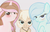 Size: 1256x812 | Tagged: safe, artist:rose-moonlightowo, oc, oc only, oc:cupcake blue, oc:lighting heart, oc:moon dream, earth pony, pegasus, pony, unicorn, base used, blushing, female, jewelry, looking at you, mare, necklace, simple background, trio