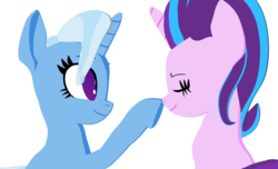 Size: 2476x1508 | Tagged: safe, artist:galawaille, starlight glimmer, trixie, pony, unicorn, g4, boop, cute, diatrixes, duo, eyes closed, female, glimmerbetes, mare, simple background, transparent background