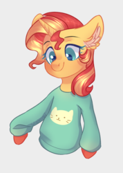 Size: 1024x1438 | Tagged: safe, artist:sannykat, sunset shimmer, pony, unicorn, g4, clothes, cute, ear fluff, female, gravity falls, gray background, looking at you, male, mare, shimmerbetes, simple background, smiling, solo, sweater