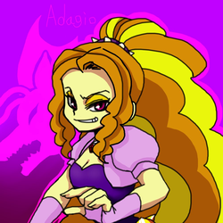 Size: 1000x1000 | Tagged: safe, artist:raika0306, adagio dazzle, siren, equestria girls, g4, breasts, cleavage, clothes, evil grin, fingerless gloves, gloves, grin, lidded eyes, looking at you, smiling