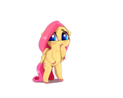 Size: 2500x2000 | Tagged: safe, artist:miokomata, fluttershy, pegasus, pony, g4, bipedal, covering mouth, female, floppy ears, freckles, high res, hoof on belly, hoof over mouth, looking away, mare, simple background, solo, starting, transparent background, wings