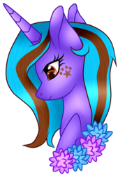 Size: 1048x1546 | Tagged: safe, artist:bluemoonbluepony, oc, oc only, oc:patty star, pony, bust, female, flower, mare, portrait, simple background, solo, transparent background