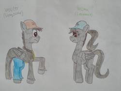 Size: 1296x972 | Tagged: safe, artist:wouterthebelgian1999, oc, oc only, oc:gradient, oc:grayscale, pony, clothes, rule 63, traditional art