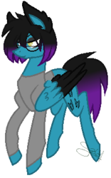 Size: 221x355 | Tagged: safe, artist:leanne264, oc, oc only, oc:despy, pegasus, pony, clothes, female, glasses, mare, shirt, simple background, solo, transparent background, two toned wings