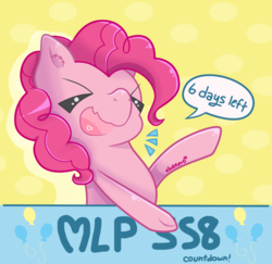 Size: 1184x1152 | Tagged: safe, artist:kingkero, pinkie pie, earth pony, pony, g4, countdown, countdown to season 8, eyes closed, female, hype, mare, solo, xd