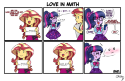 Size: 1200x780 | Tagged: safe, artist:chautung, sci-twi, sunset shimmer, twilight sparkle, equestria girls, g4, my little pony equestria girls: better together, :3, adorkable, blushing, comic, cute, dialogue, dork, equation, female, heartwarming, lesbian, math, shimmerbetes, ship:sci-twishimmer, ship:sunsetsparkle, shipping, smiling, twiabetes