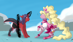 Size: 1000x579 | Tagged: safe, artist:kourabiedes, pony, cure peach, fresh precure, ponified, pretty cure, transformation