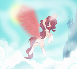 Size: 1600x1438 | Tagged: safe, artist:rose-moonlightowo, oc, oc only, oc:yennaria, pony, unicorn, artificial wings, augmented, female, magic, magic wings, mare, solo, wings
