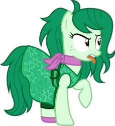 Size: 1000x1090 | Tagged: safe, artist:cloudy glow, wallflower blush, earth pony, pony, equestria girls series, forgotten friendship, g4, clothes, clothes swap, cosplay, costume, crossover, disgust (inside out), disney, dress, equestria girls ponified, female, green, inside out, mare, open mouth, pixar, ponified, simple background, solo, tongue out, transparent background, vector, vector trace