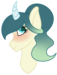 Size: 970x1260 | Tagged: safe, artist:bluemoonbluepony, oc, oc only, oc:blue honey, pony, unicorn, bust, curved horn, female, horn, portrait, simple background, solo, transparent background