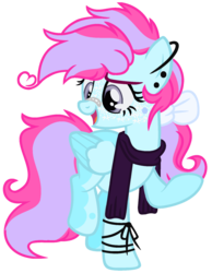 Size: 1024x1319 | Tagged: safe, artist:bezziie, oc, oc only, oc:strawberry pie, pegasus, pony, bow, clothes, female, hair bow, mare, scarf, simple background, solo, transparent background