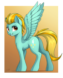 Size: 1746x2158 | Tagged: safe, artist:deltauraart, lightning dust, pegasus, pony, g4, butt, delicious, dock, female, gradient background, lightning butt, looking at you, looking back, looking back at you, mare, plot, profile, simple background, smiling, solo, spread wings, wings