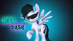 Size: 2560x1440 | Tagged: safe, artist:skyleesfm, oc, oc only, oc:neondash, pegasus, pony, 3d, eyestrain warning, glasses, neon, raised hoof, source filmmaker