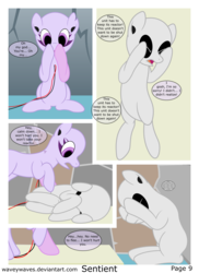 Size: 5360x7370 | Tagged: safe, artist:waveywaves, oc, oc only, oc:joule, oc:perry, pony, robot, robot pony, comic:sentient, absurd resolution, comic, inkscape, text bubbles, vector