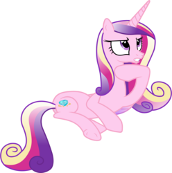 Size: 5180x5230 | Tagged: safe, artist:90sigma, edit, editor:slayerbvc, vector edit, princess cadance, alicorn, pony, g4, absurd resolution, accessory-less edit, bare hooves, female, mare, missing accessory, nude edit, nudity, on side, simple background, solo, thinking, transparent background, underhoof, vector