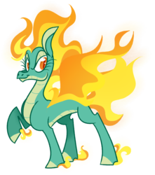 Size: 759x859 | Tagged: safe, artist:woollily, tianhuo (tfh), longma, them's fightin' herds, community related, female, mane of fire, quadrupedal, raised hoof, simple background, solo, transparent background