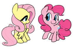 Size: 500x339 | Tagged: safe, artist:chop4, fluttershy, pinkie pie, earth pony, pegasus, pony, g4, chibi, duo, female, mare, simple background, smiling, transparent background