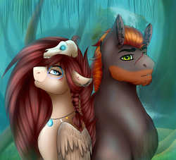 Size: 4300x3900 | Tagged: safe, artist:ondrea, oc, oc only, oc:ondrea, unnamed oc, pegasus, pony, father and daughter, female, male, mare, skull, stallion