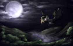 Size: 1024x647 | Tagged: safe, artist:jadekettu, oc, oc only, bat pony, flying, full moon, moon, night, solo, spread wings, wings