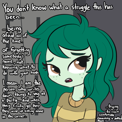 Size: 3000x3000 | Tagged: safe, artist:tjpones, wallflower blush, equestria girls, equestria girls specials, g4, my little pony equestria girls: better together, my little pony equestria girls: forgotten friendship, bust, clothes, dialogue, female, freckles, high res, lockers, looking at you, parody, reginald barclay, solo, star trek, star trek: the next generation, sweater