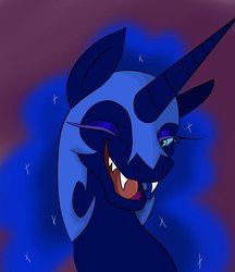 Size: 831x962 | Tagged: dead source, safe, artist:hpbudgecraft, nightmare moon, alicorn, pony, g4, bust, moonabetes, one eye closed, portrait, smiling, wink