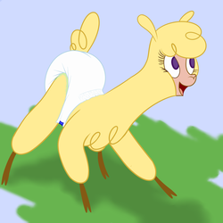 Size: 2000x2000 | Tagged: safe, artist:nitei, paprika (tfh), alpaca, them's fightin' herds, community related, diaper, female, high res, non-baby in diaper, solo