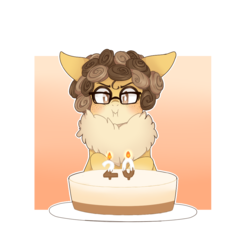Size: 1000x1000 | Tagged: safe, artist:candyaicdraw, oc, oc only, oc:gigia, birthday cake, cake, candle, chest fluff, food, glasses, solo