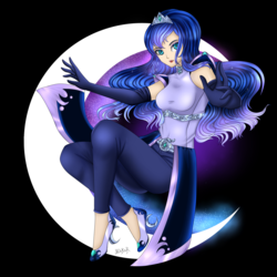 Size: 1600x1600 | Tagged: safe, artist:mdeltar, princess luna, human, g4, clothes, crescent moon, evening gloves, female, gloves, humanized, jewelry, long gloves, looking at you, moon, solo, tiara