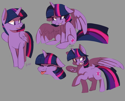Size: 1654x1332 | Tagged: safe, artist:turning-the-tides, twilight sparkle, alicorn, pony, g4, female, gray background, mare, simple background, smiling, solo, tongue out, twilight sparkle (alicorn)