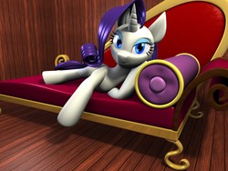 Size: 2000x1500 | Tagged: safe, artist:argos90, rarity, pony, unicorn, g4, 3d, bedroom eyes, couch, female, looking at you, mare, room, solo