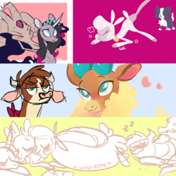 Size: 3000x3000 | Tagged: safe, artist:waackery, arizona (tfh), fhtng th§ ¿nsp§kbl, oleander (tfh), paprika (tfh), pom (tfh), tianhuo (tfh), velvet (tfh), alpaca, cow, deer, demon, dog, lamb, longma, pony, reindeer, sheep, unicorn, them's fightin' herds, colored sketch, community related, cute, doodle, female, fightin' six, high res, sleeping, zzz
