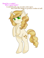 Size: 1900x2500 | Tagged: safe, artist:rainbowtashie, sweet biscuit, pony, unicorn, g4, adorabiscuit, cute, degrading, female, pouting, simple background, solo, threat, transparent background