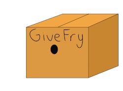 Size: 1830x1356 | Tagged: safe, artist:wafflecakes, oc, oc only, oc:panne, bat pony, pony, animated, box, caption, cardboard box, curious, cute, eating, english, fangs, female, food, french fries, frown, gif, give fry, happy, hole, mare, muzzle, nom, ocbetes, open mouth, pony in a box, silly, simple background, smelling, smiling, sniffing, solo, that pony sure does love fries, tongue out, white background