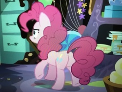 Size: 4032x3024 | Tagged: safe, screencap, pinkie pie, earth pony, pony, g4, secrets and pies, butt, female, mare, party cave, plot, raised hoof, solo