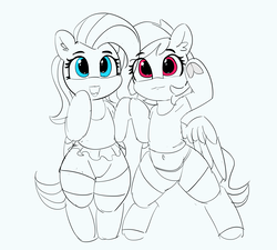 Size: 5277x4758 | Tagged: safe, artist:pabbley, fluttershy, rainbow dash, pegasus, pony, g4, absurd resolution, armpits, bipedal, cute, dashabetes, looking at you, monochrome, partial color, shyabetes